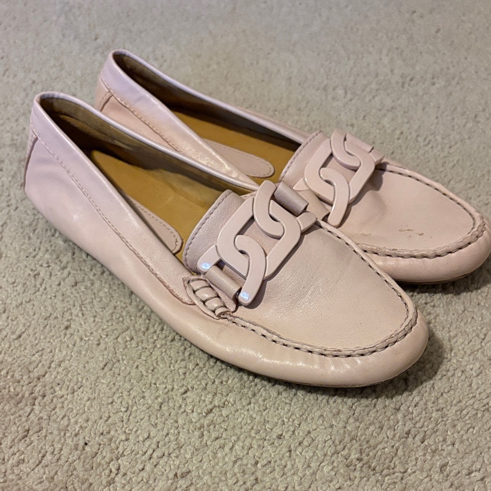 Vaneli Light Pink Loafers with Chain Detail
